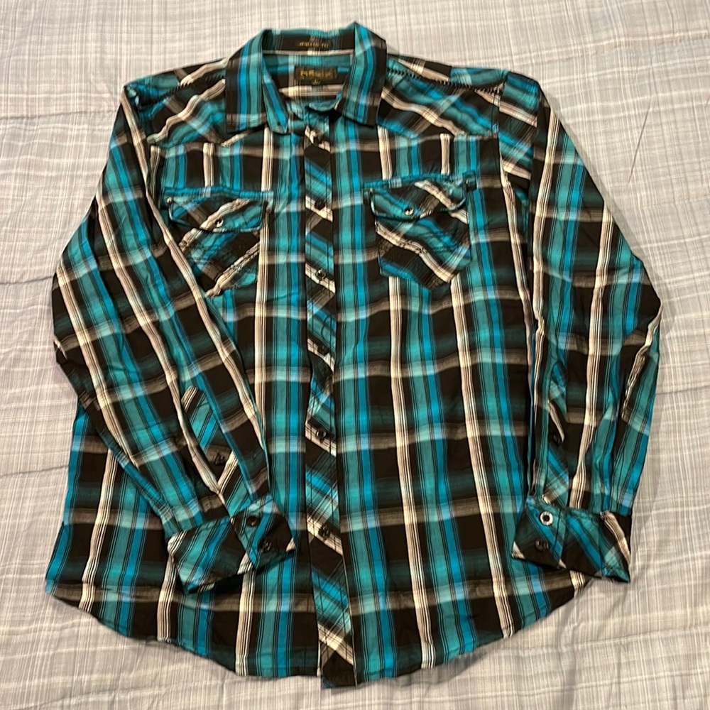 Helix western style plaid rocker shirt size Large